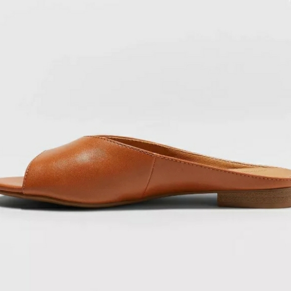 Open Toe Faux Leather Slide Mule Backless Flat - Picture 2 of 2